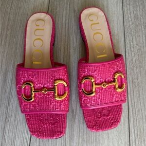 Gucci Fuchsia Mules with Gold Hardware